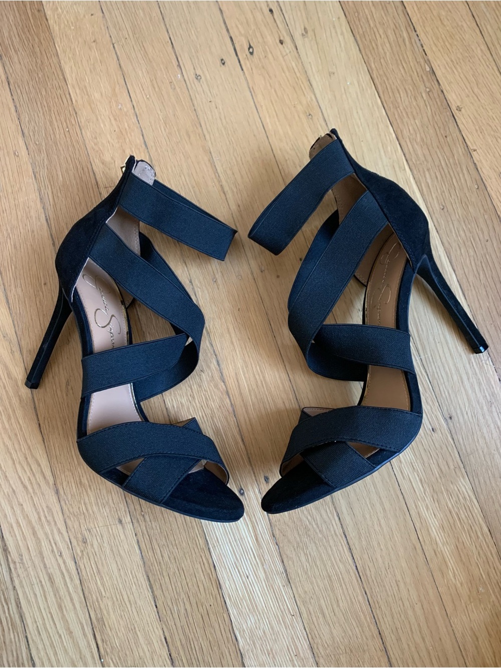 EUC JESSICA SIMPSON JULLRY Black Hi-Heel Back-Zip Elastic-Band Straps Size 10M - Picture 10 of 15